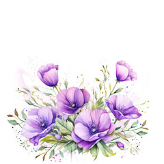 Watercolor Purple Lisianthus Plant Background with copy space