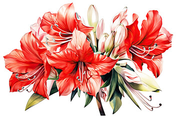 Watercolor Red Amaryllis Flower Art Background - obrazy, fototapety, plakaty