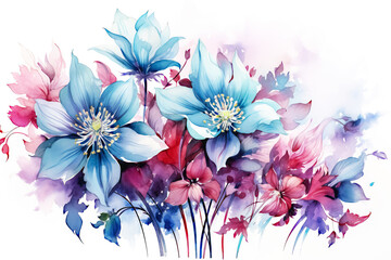 Watercolor Columbine Flower Art on White Background