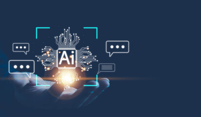 Ai technology, businessman show virtual graphic Global Internet connect Chat with AI, Artificial...