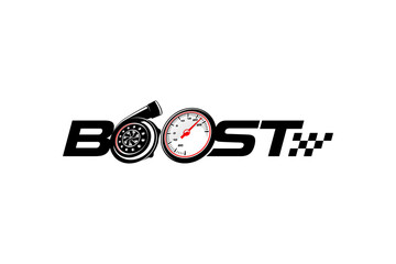 Turbo bost logo design automotive racing sport workshop garage, sparepart engine icon symbol. - obrazy, fototapety, plakaty
