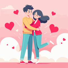 Love couple hugging, valentine day vector illustration.