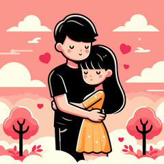 Love couple hugging, valentine day vector illustration.
