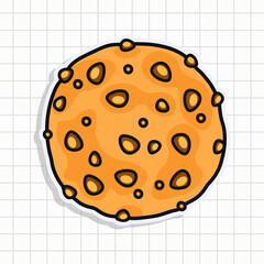 Cute funny Oatmeal cookies sticker. Vector hand drawn cartoon kawaii character illustration icon. Isolated on background. Oatmeal cookies card character concept