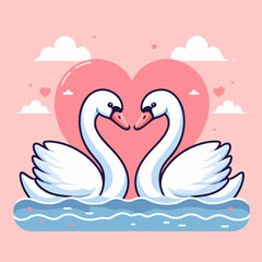 Two swans forming love shape illustration, two swans formed love shape, swans love, lover's day background, valentines day background