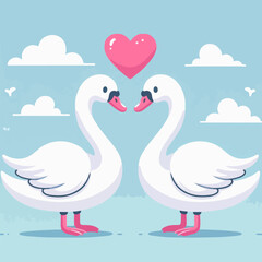 Two swans forming love shape illustration, two swans formed love shape, swans love, lover's day background, valentines day background