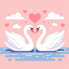 Two swans forming love shape illustration, two swans formed love shape, swans love, lover's day background, valentines day background