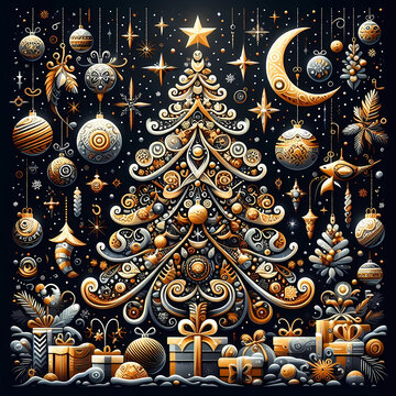 christmas tree decoration high detailed illustration