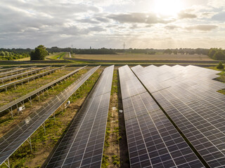 Closeup of solar panels at a sunny day on a field in Germany