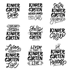 Fototapeta premium Set KINDERGARTEN handwriting phrase, for stickers for kindergarten