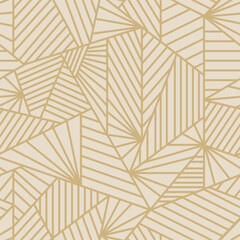 Grid pattern of geometric shapes and stripes in beige color inspired in art deco. Vector seamless pattern design for textile, fashion, paper, packaging, wrapping and branding - obrazy, fototapety, plakaty