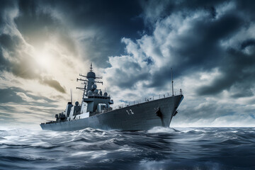 Fototapeta premium Modern warship in the sea