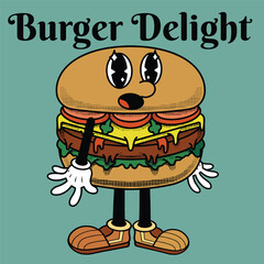 Burgers Character Design With Slogan Burger delight