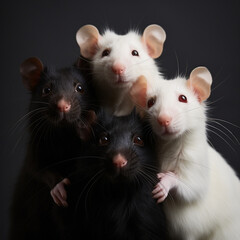 beautiful photo of 3 rats, black and white color, anime style created with Generative Ai