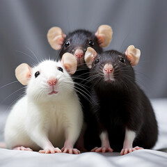 beautiful photo of 3 rats, black and white color, anime style created with Generative Ai