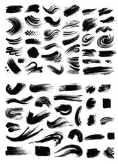Collection of big black hand paint watercolor brush strokes, grunge effect elements 