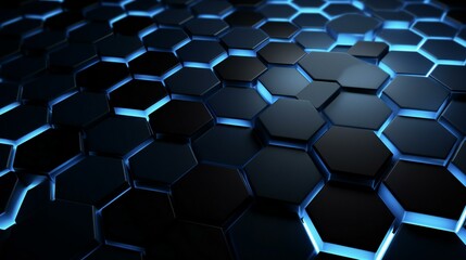 3d wallpaper of blue hexagons on dark background