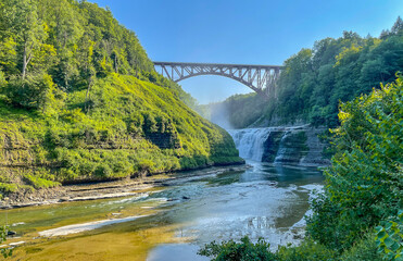 Letchworth State Park Waterfall Flowing Through Scenic Natural Landscape