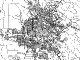 Vector road map of the city of Rasht in Iran with black roads on a white background.
