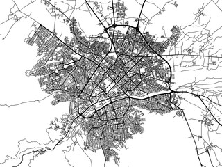 Vector road map of the city of Orumiyeh in Iran with black roads on a white background.