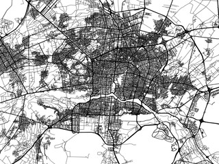 Vector road map of the city of Isfahan in Iran with black roads on a white background.