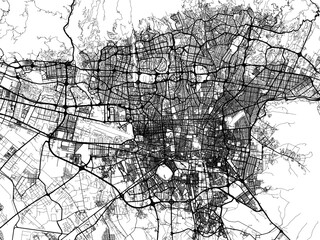 Fototapeta na wymiar Vector road map of the city of Tehran in Iran with black roads on a white background.
