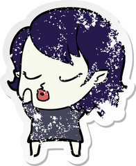 distressed sticker of a cute cartoon vampire girl