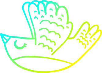 cold gradient line drawing of a cartoon flying bird
