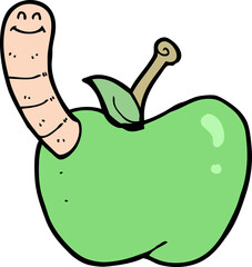 cartoon apple with worm
