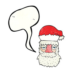 freehand speech bubble textured cartoon tired santa claus face