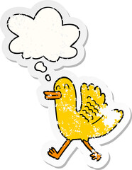 cartoon duck with thought bubble as a distressed worn sticker