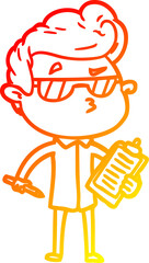 warm gradient line drawing of a cartoon cool guy