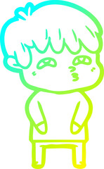 cold gradient line drawing of a cartoon curious man