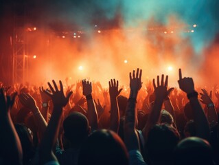 Cheering crowd with hands in open air at music festival