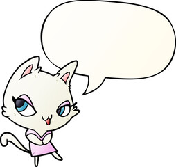 cute cartoon female cat with speech bubble in smooth gradient style