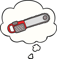 cartoon chainsaw with thought bubble