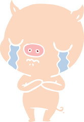 flat color style cartoon pig crying