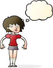 cartoon surprised woman with thought bubble