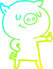 cold gradient line drawing of a happy cartoon pig