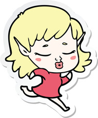 sticker of a pretty cartoon elf girl running