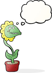 Fototapeta premium cartoon monster plant with thought bubble