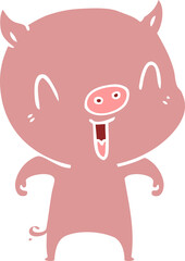 happy flat color style cartoon pig