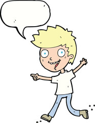 cartoon crazy excited boy with speech bubble