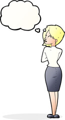 cartoon businesswoman ignoring with thought bubble