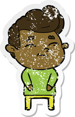 distressed sticker of a happy cartoon man