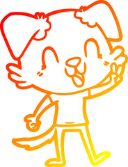 warm gradient line drawing of a laughing cartoon dog