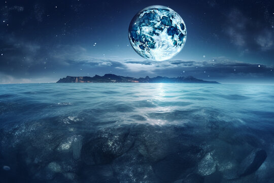Planet Earth in the sea. 3d render. Elements of this image furnished by NASA
