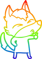 rainbow gradient line drawing of a cartoon wolf pouting