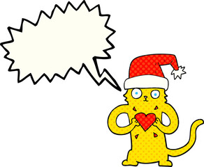 freehand drawn comic book speech bubble cartoon cat loving christmas