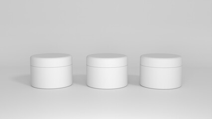 3D rendered Cosmetics Jar mock up. Packaging clear Cosmetic cream on isolated Light Grey background